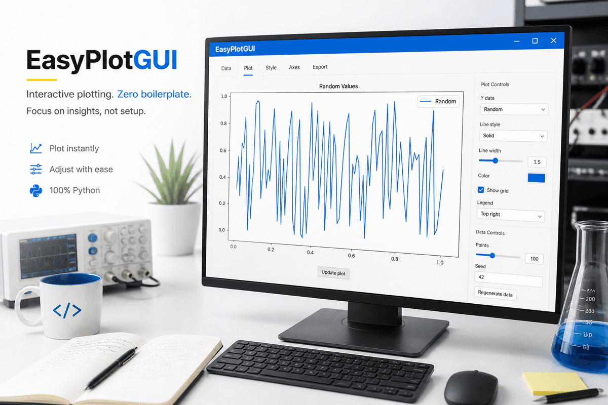EasyPlotGUI promotional image with an interactive chart and plotting controls