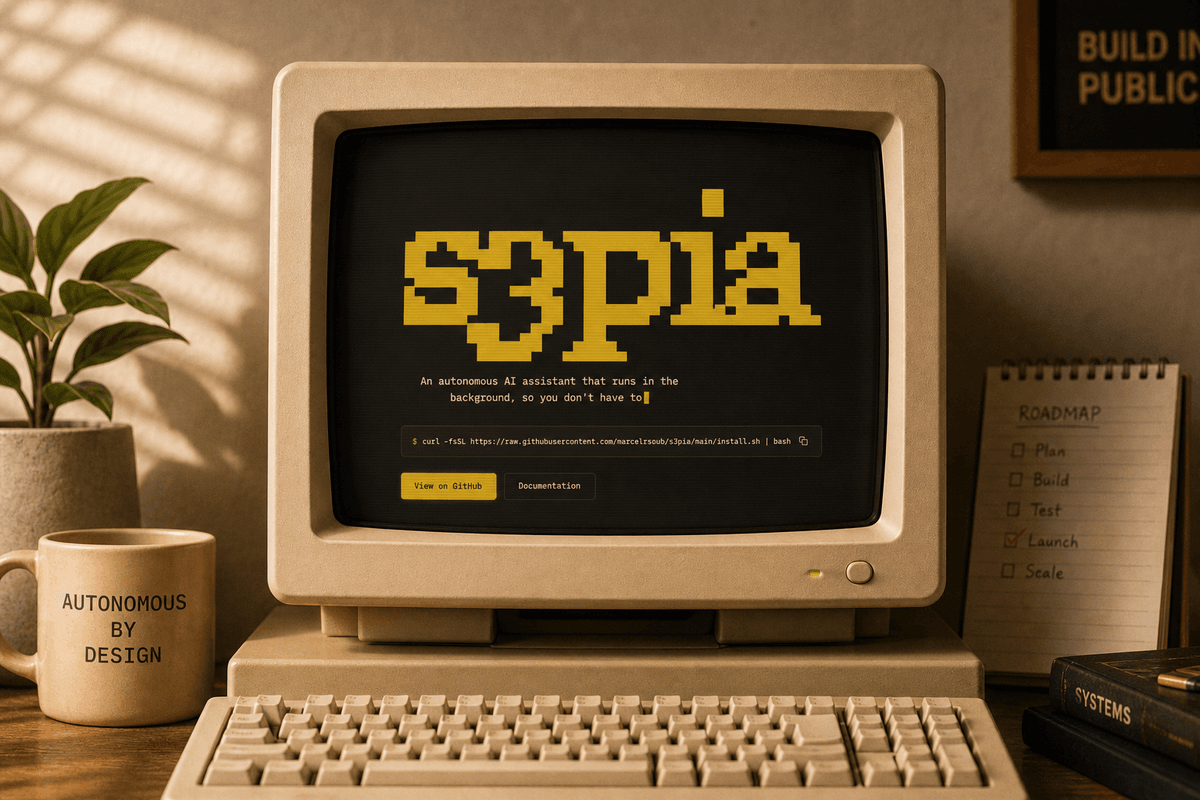 S3PIA promotional CRT computer scene with the S3PIA interface